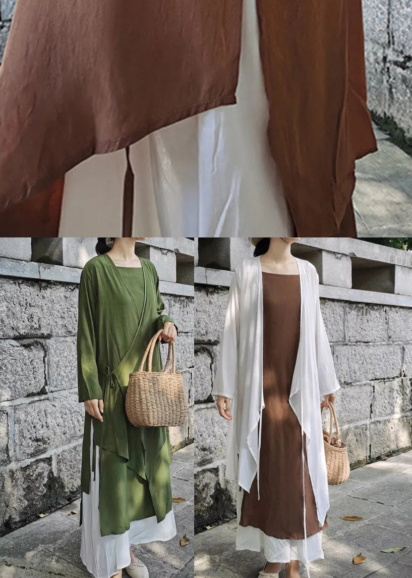 Brown Cotton Upf 50+ Long Cardigan Asymmetrical Long Sleeve
