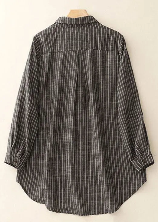 Art Red Peter Pan Collar Striped Cotton Blouses Spring