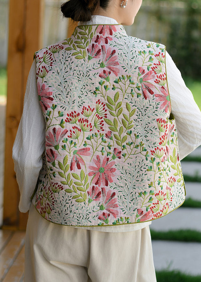 Chinese Style Jacquard Oriental Button Fine Cotton Filled Vest Sleeveless