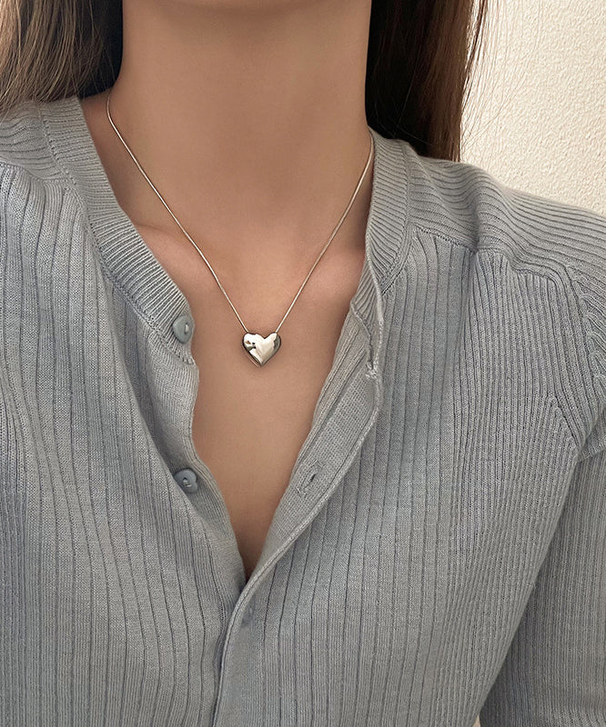 Simple Silk Sterling Silver Heart-shaped Pendant Necklace