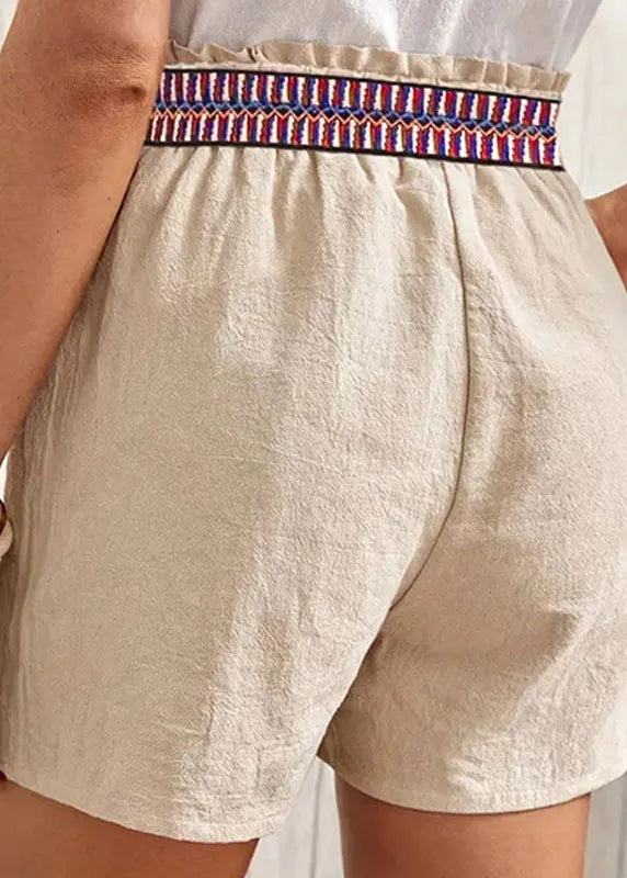 Apricot Lace Up Pockets Cotton Shorts Summer
