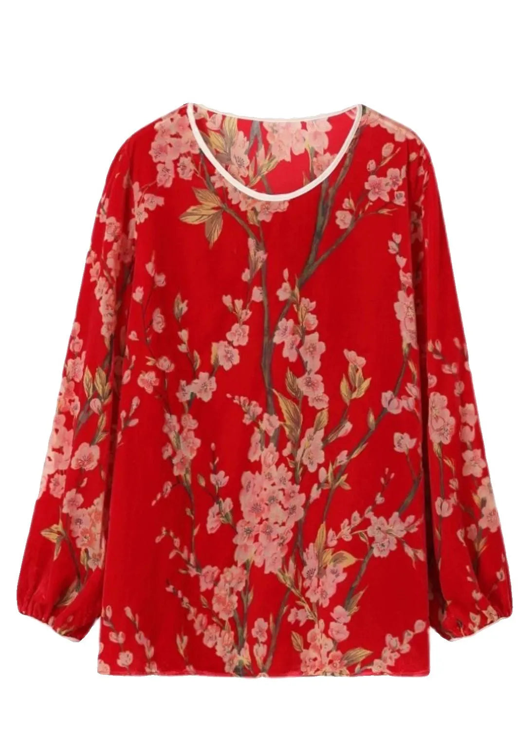 Jacquard Black O-neck Silk Velour Shirt Long Sleeve