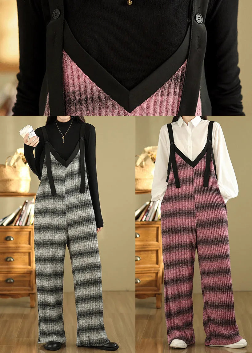 Rose Striped Cotton Jumpsuits Oversized Summer