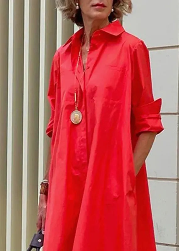 White Peter Pan Collar Simple Loose Long Shirt Dress