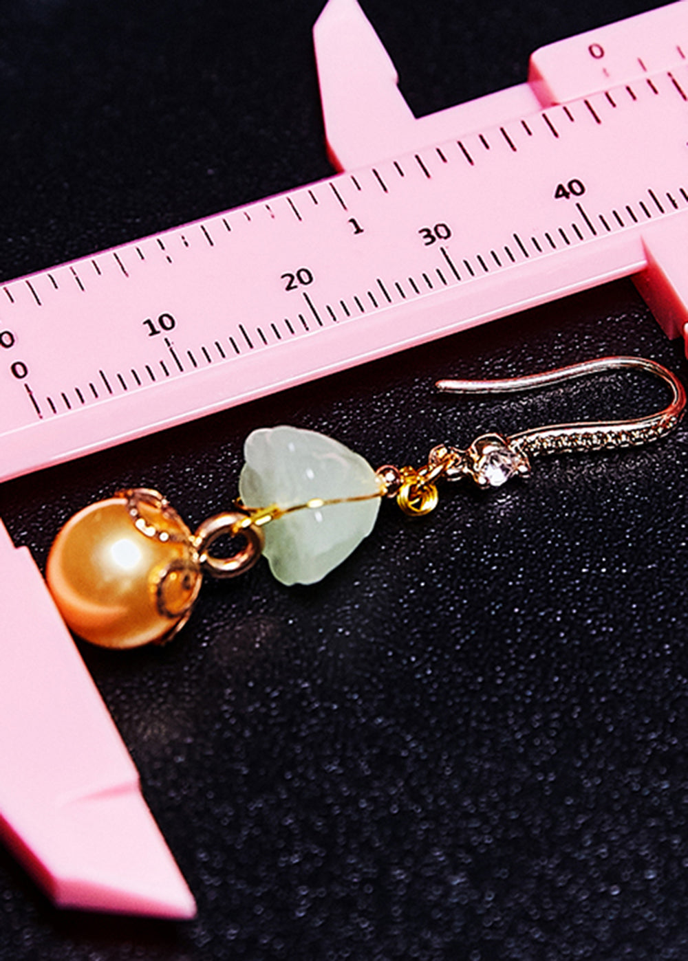 Boutique Champagne Pearl Lotus Seedpod Jade Drop Earrings