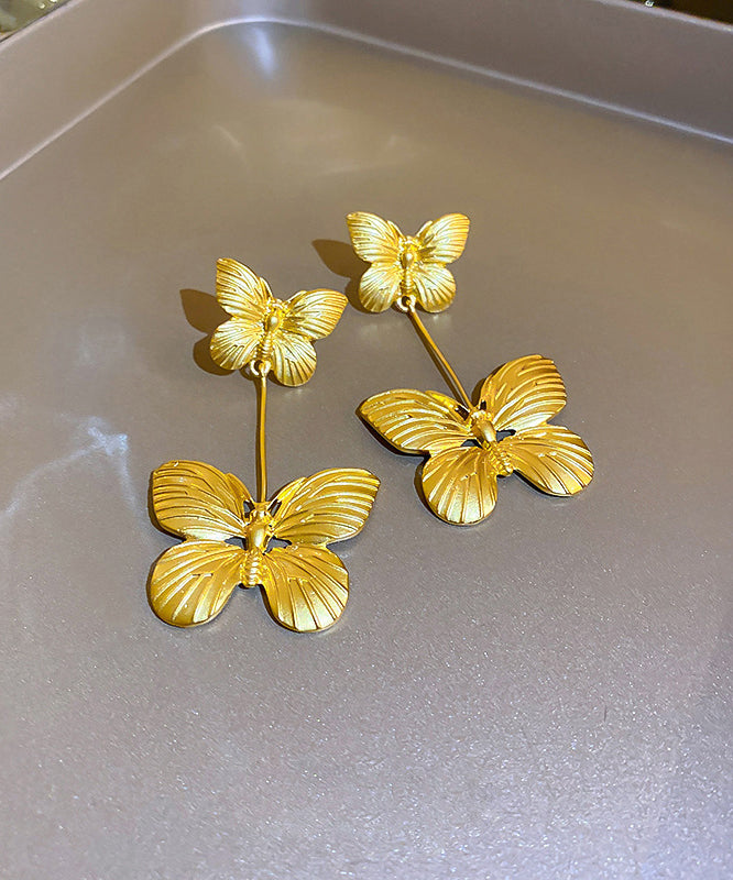Gold Copper Overgild Butterfl Drop Earrings