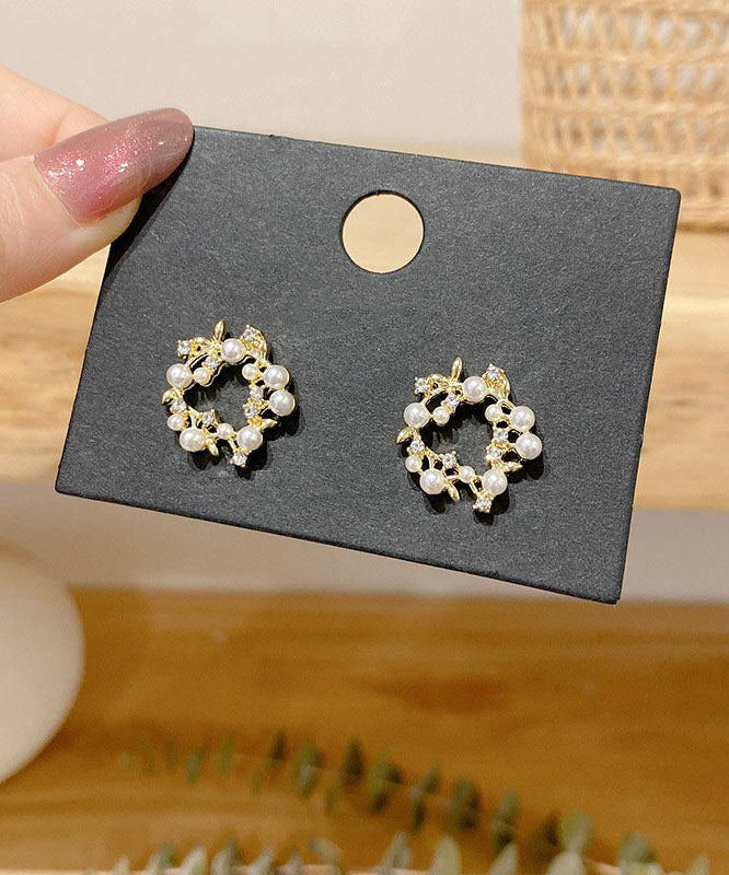 Gold Sterling Silver Overgild Pearl Hoop Earrings
