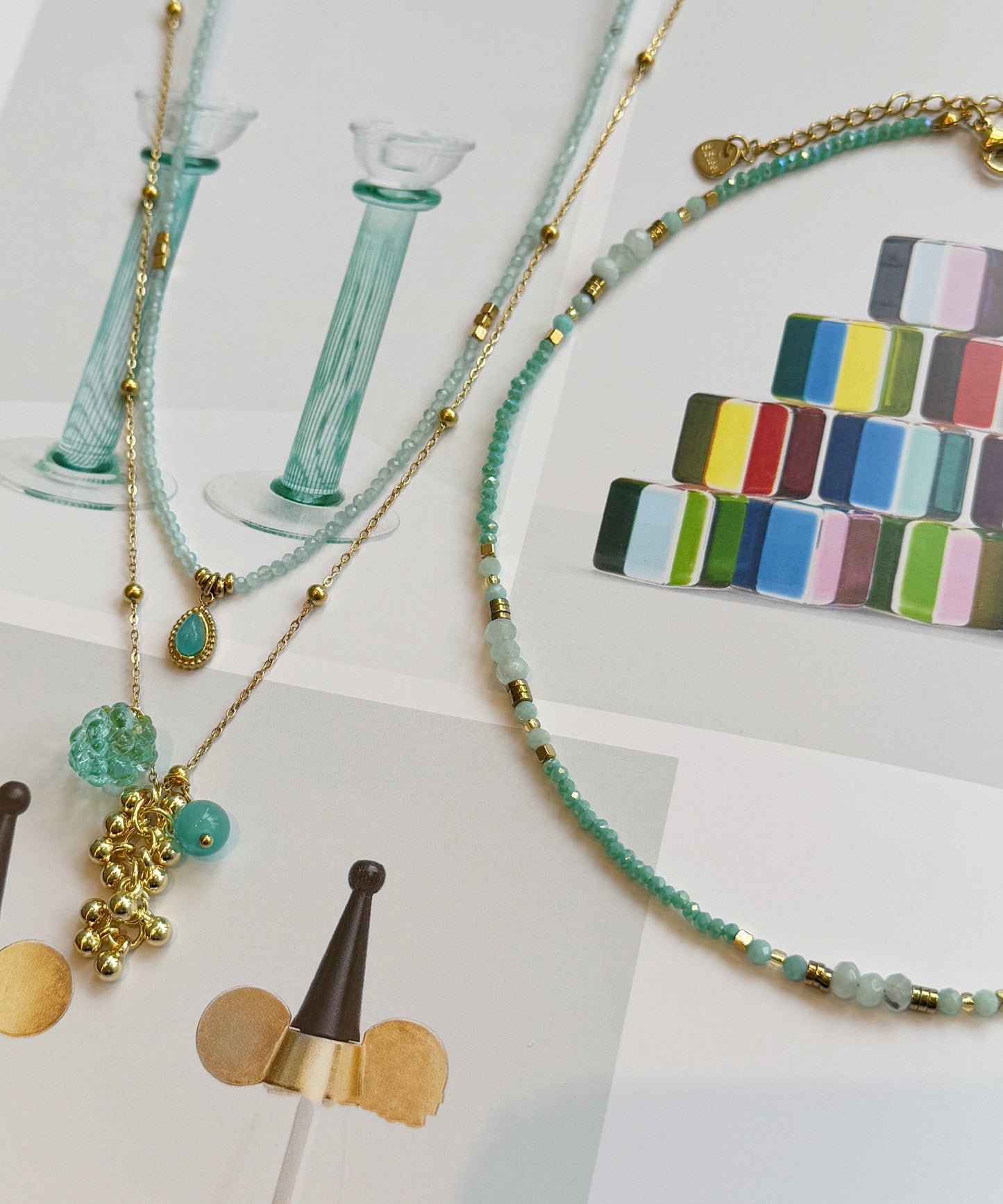 Blue Sterling Silver Alloy Amazonite Grape Beading Pendant Necklace Three-piece Set