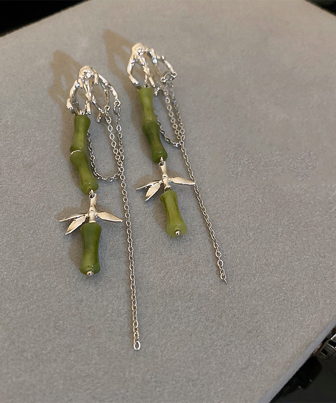 Diy Green Bamboo Alloy Acrylic Tassel Drop Earrings Ly1783