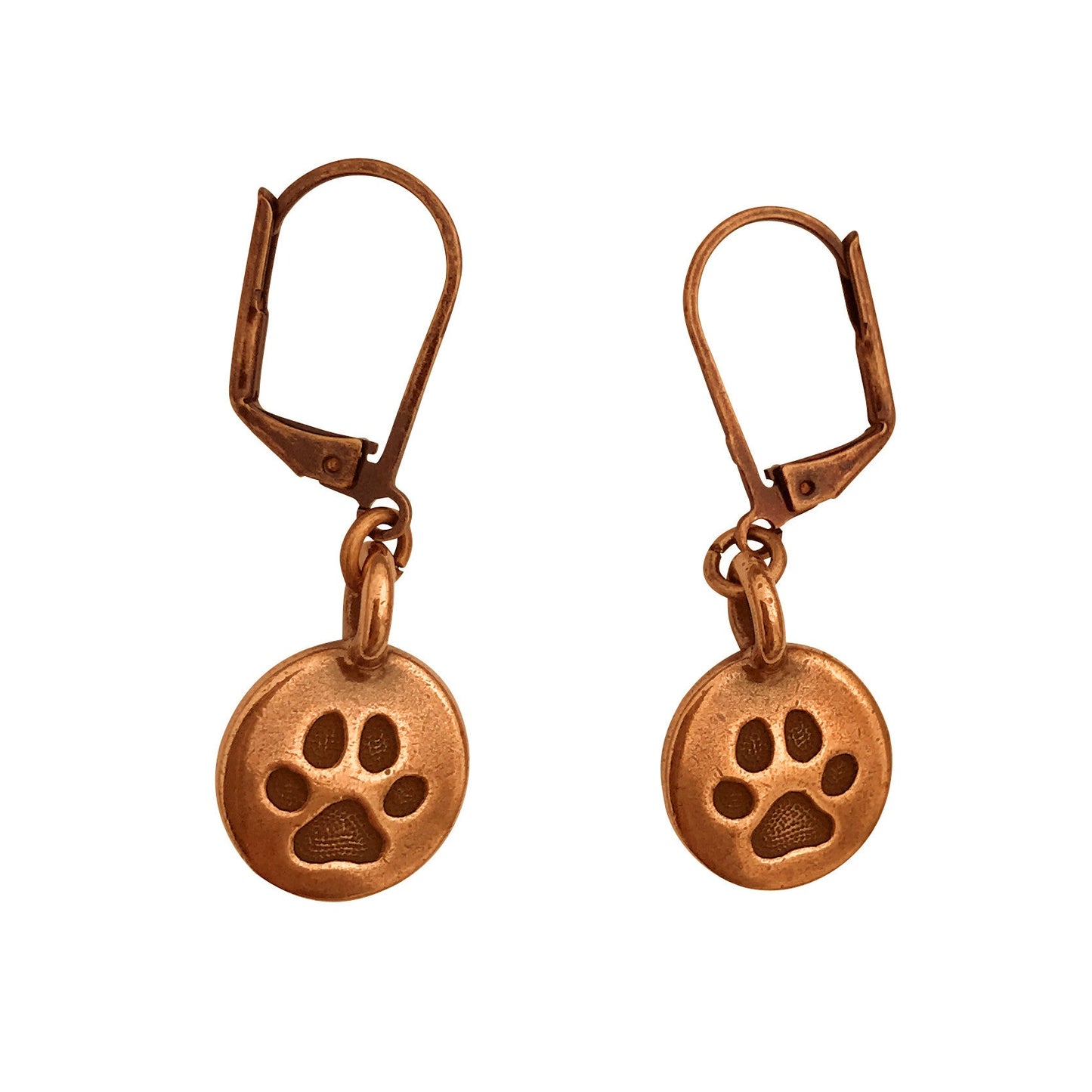 Dragonweave Paw Circle Charm Necklace and Earring Set, Antique Copper Brown Leather Choker and Leverback Earrings