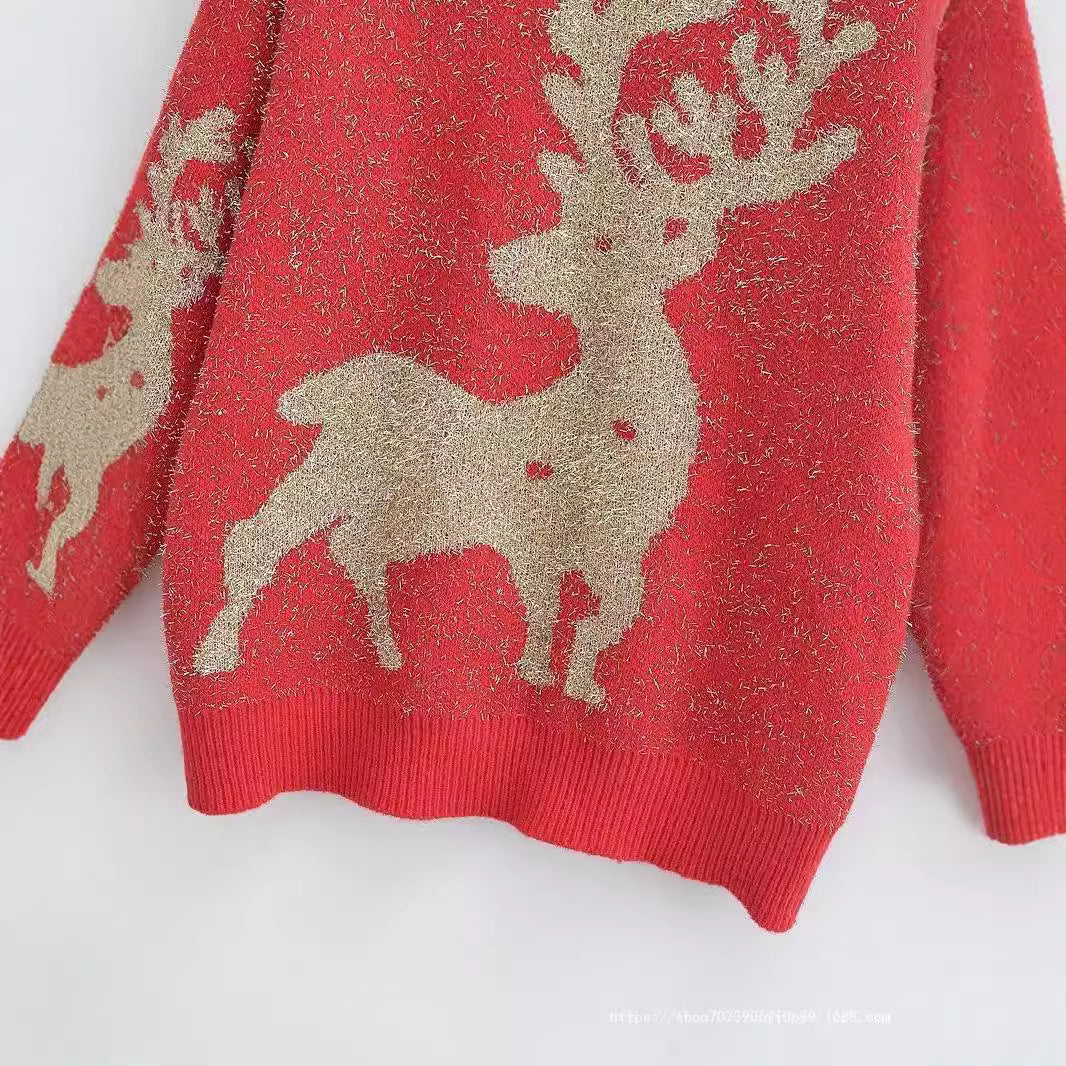 Women's Festive Sweater with 3D Reindeer Motif R&B