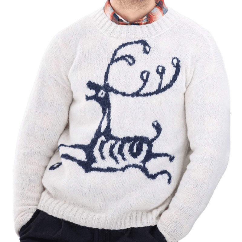Men's Sweater with Festive Reindeer Motif and High-Quality Wool Blend