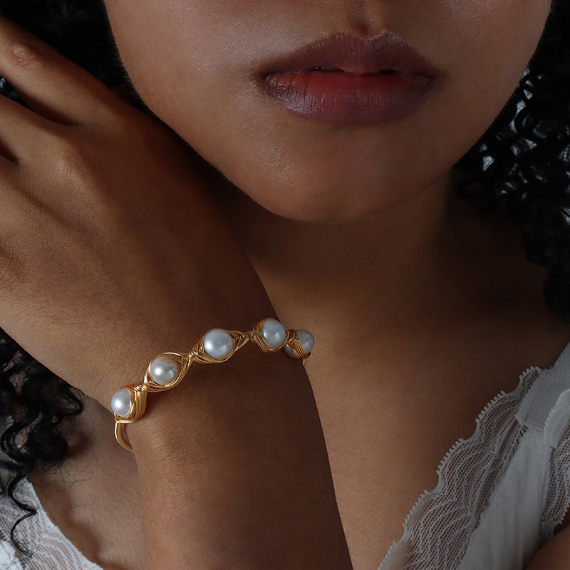 Serinity Brass Baroque Pearl Bracelet