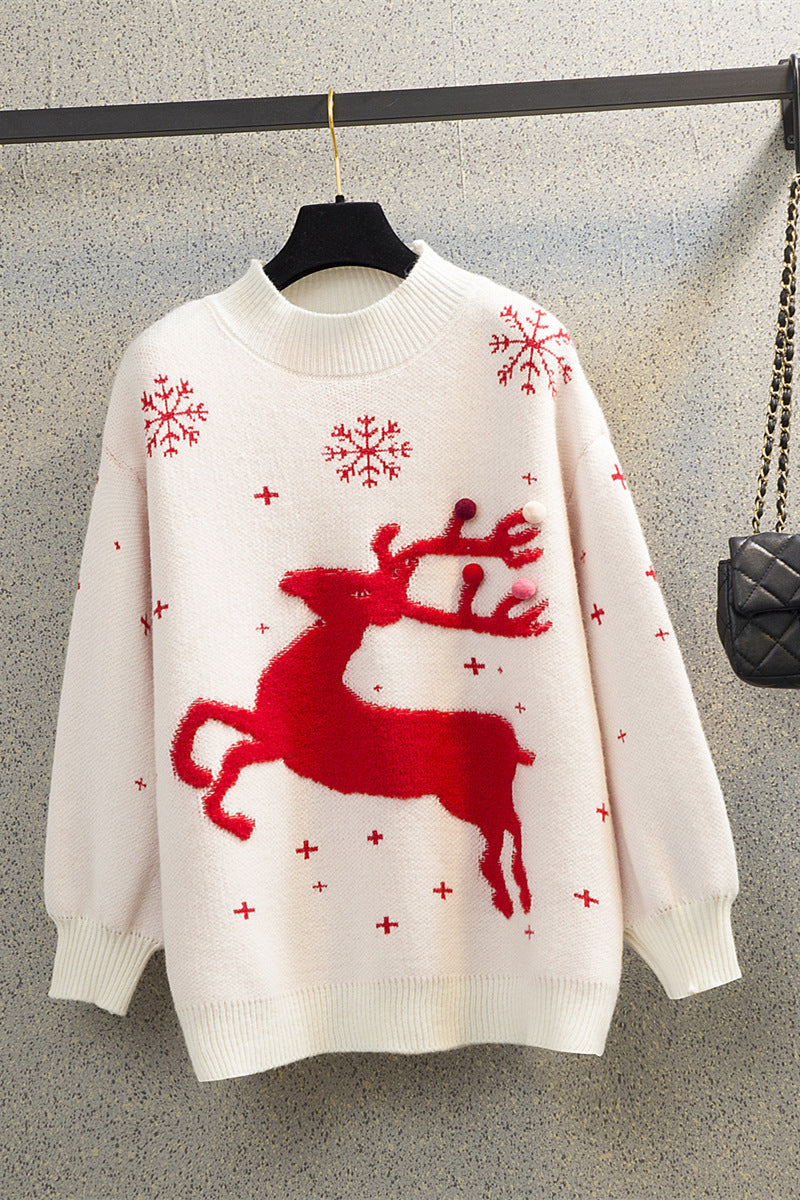 Women's Cozy Christmas Sweater with Festive Reindeer Design R&B