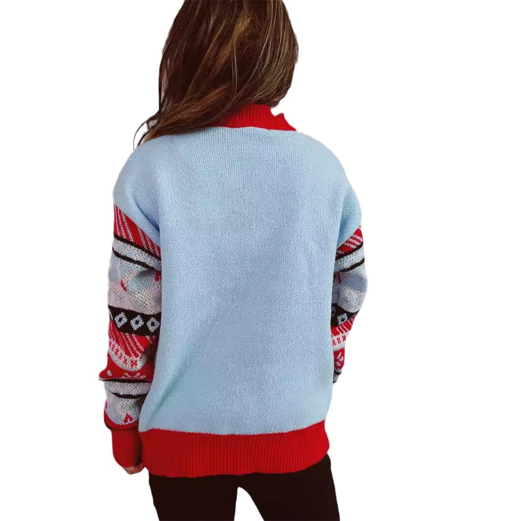 Women's Christmas Sweater with Festive Santa Motif and Shiny Accents