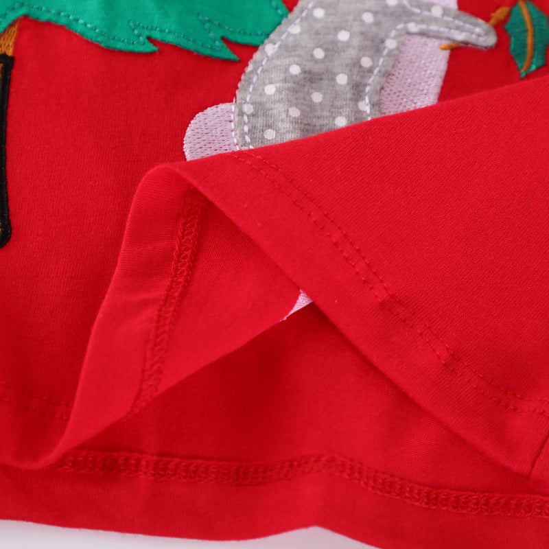 Girls' Cotton Dress with Festive Animal and Christmas Tree Design R&B