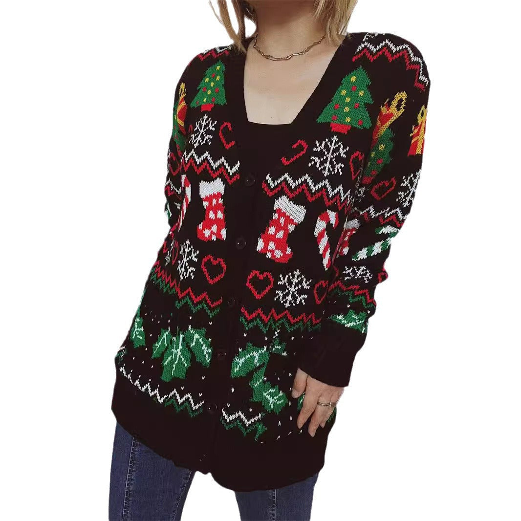 Women's Christmas Cardigan with Festive Motif and Practical Button Closure