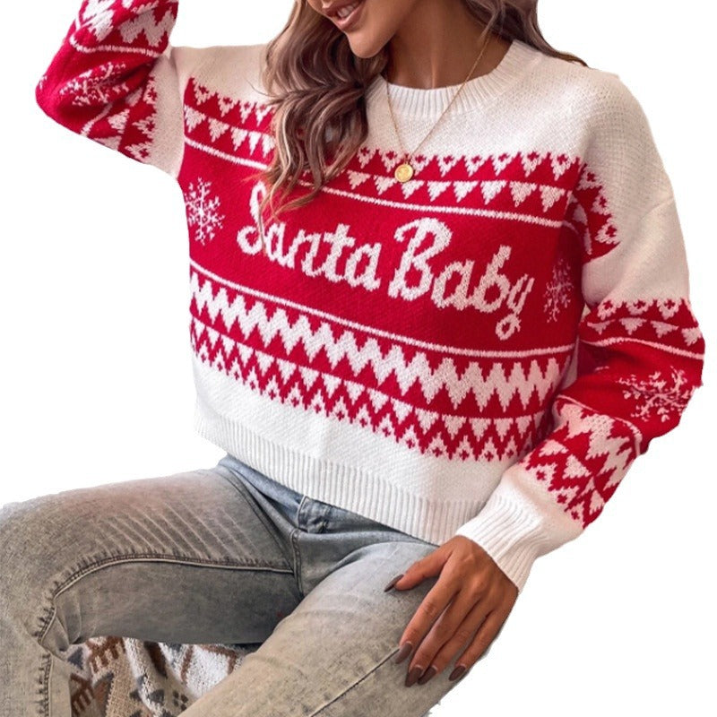 Women's Christmas Sweater with Festive Motif and Textured Surface
