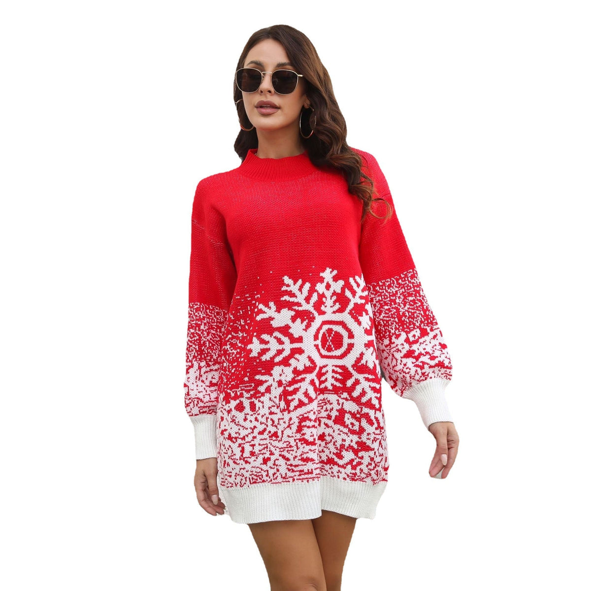 Women's Christmas Knit Dress with Festive Snowflake Pattern R&B
