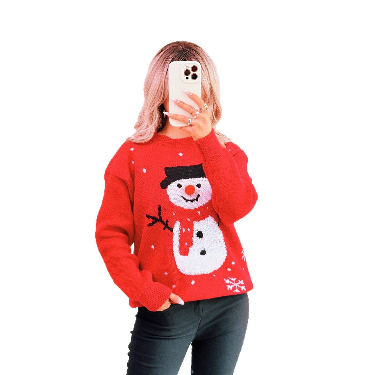 Women's Christmas Sweater with Festive Snowman Motif and Cozy Cut