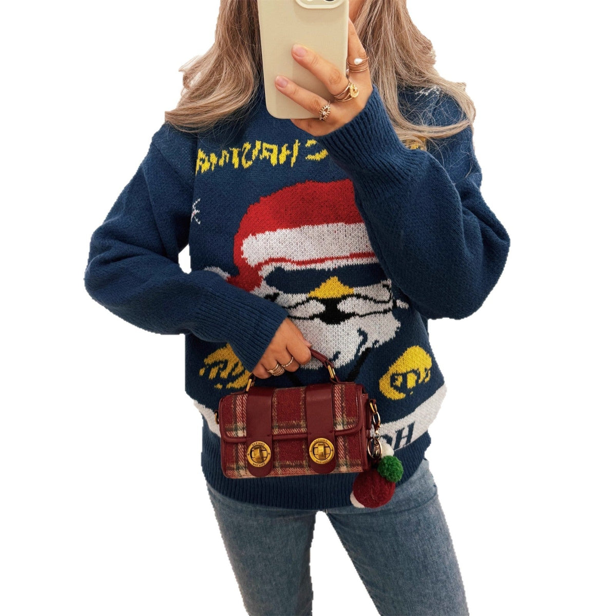 Women's Festive Knit Sweater with Christmas Motif R&B