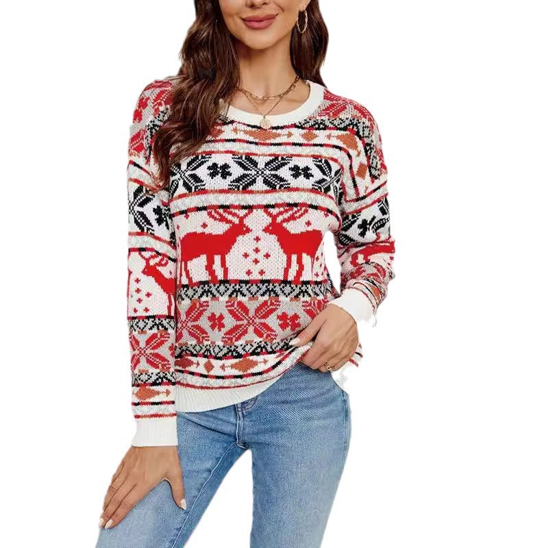 Women's Christmas Knit Sweater with Festive Reindeer Design and Cozy Material