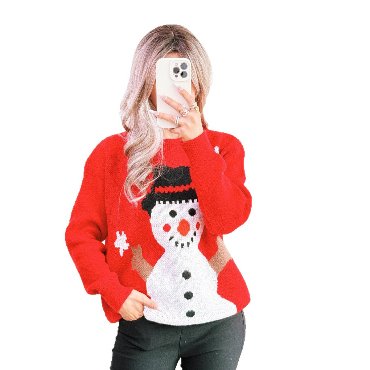 Women's Christmas Sweater with Festive Snowman Motif