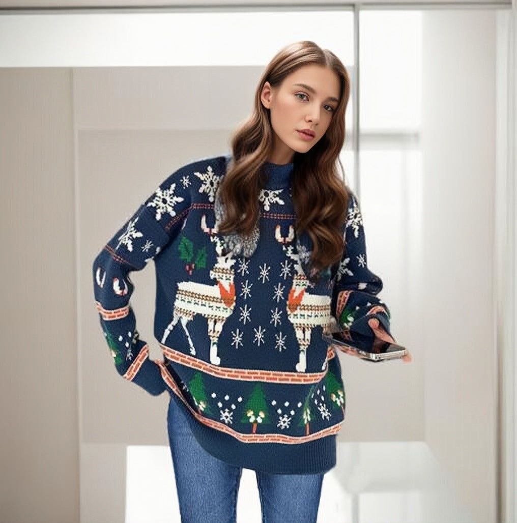 Women's Christmas Sweater with Festive Motifs and Casual Cut