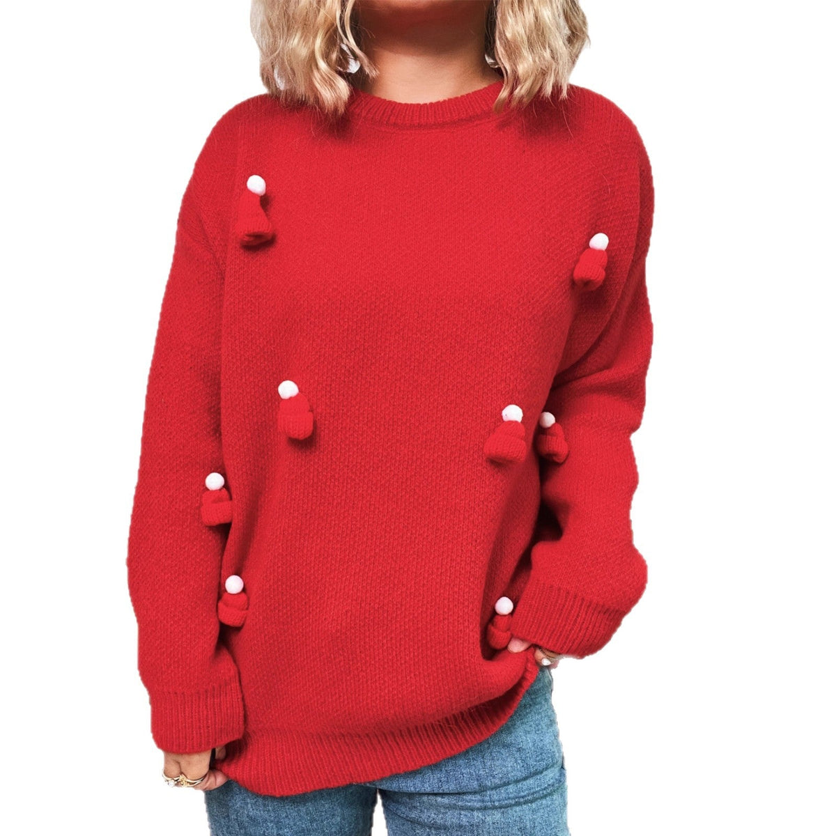 Women's Cozy Christmas Sweater with Festive Appliqués
