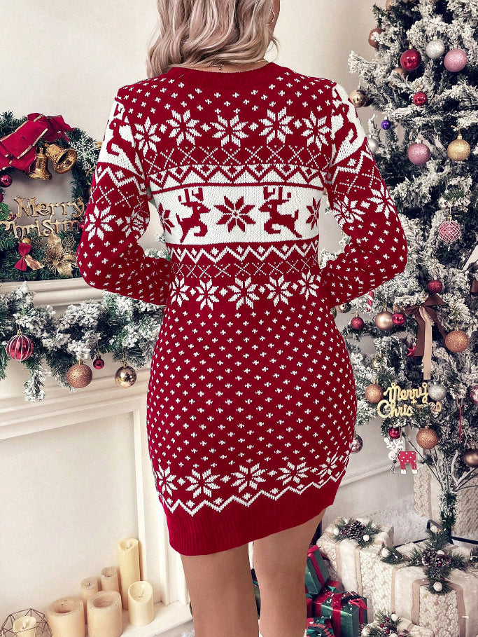 Women's Knit Dress with Festive Norwegian Pattern and Modern Cut