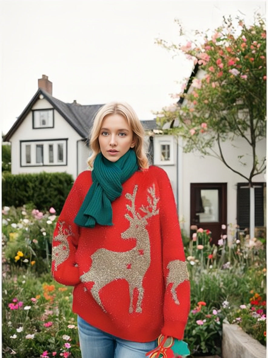 Women's Christmas Sweater with Festive Snowflake Motif and Wide Cut R&B