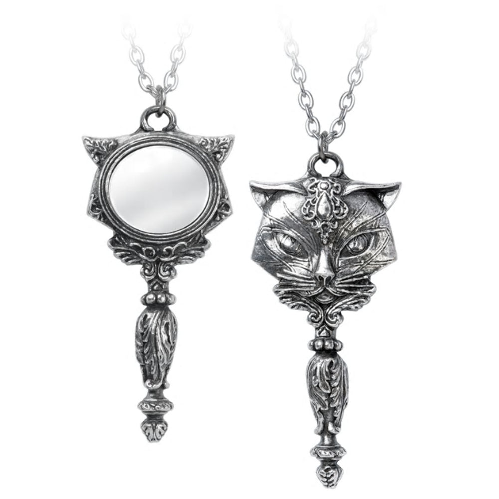 Sacred Cat Goddess Vanitas Pendant Mirror Necklace by Alchemy Gothic