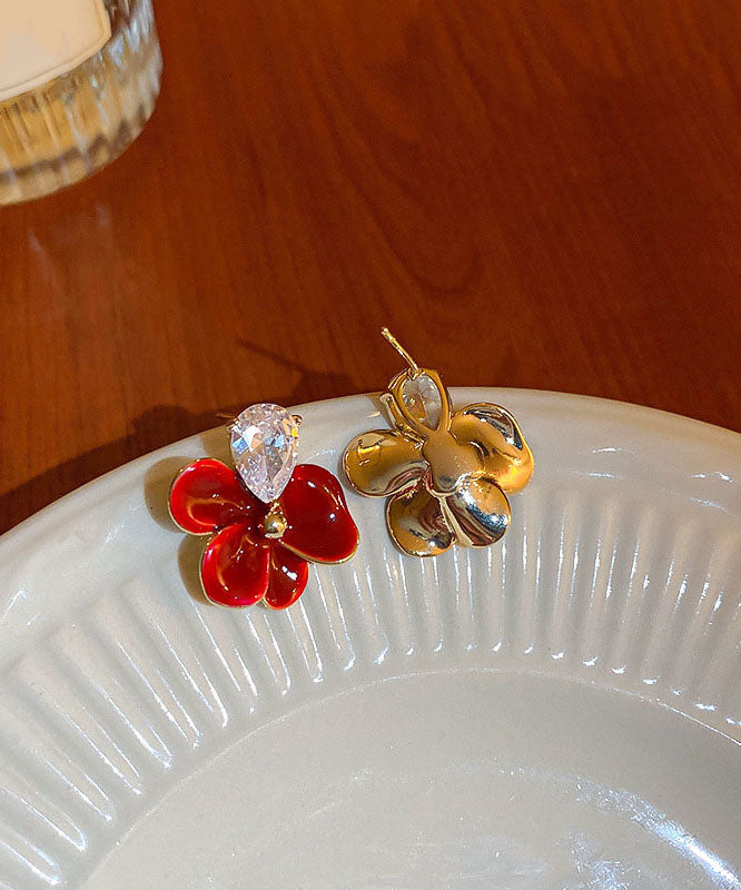 Regular Red Copper Zircon Drip Oil Stud Earrings