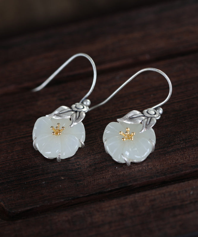 Retro Silk Sterling Silver Inlaid Jade Drop Earrings Kx1088