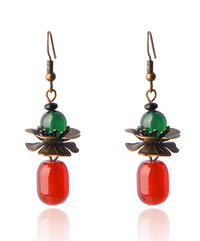 Stylish Red Green Agate Copper Drop Earrings