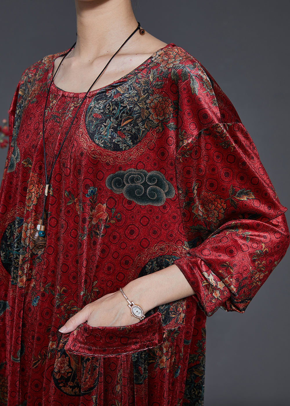 Mulberry Oversized Print Silk Velvet Dress Fall
