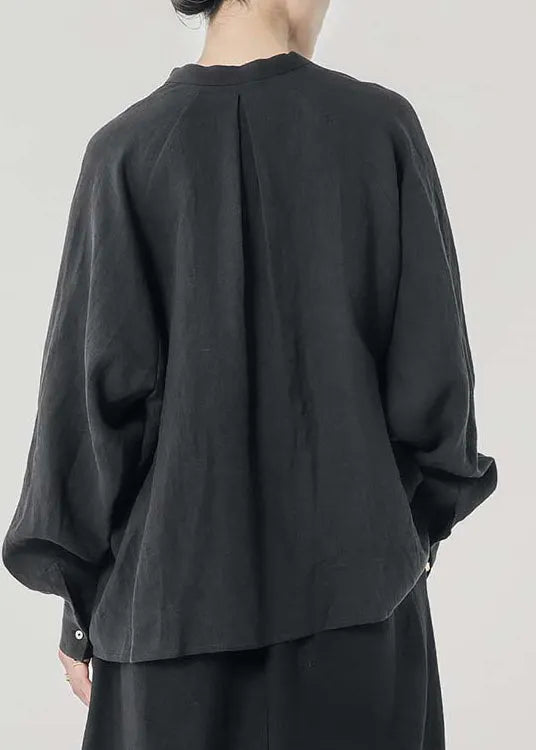 Chinese Style Linen Stand Collar Pockets Shirts Spring