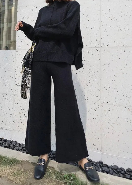 French Apricot Sweaters and Pants Knit Two Pieces Set Winter
