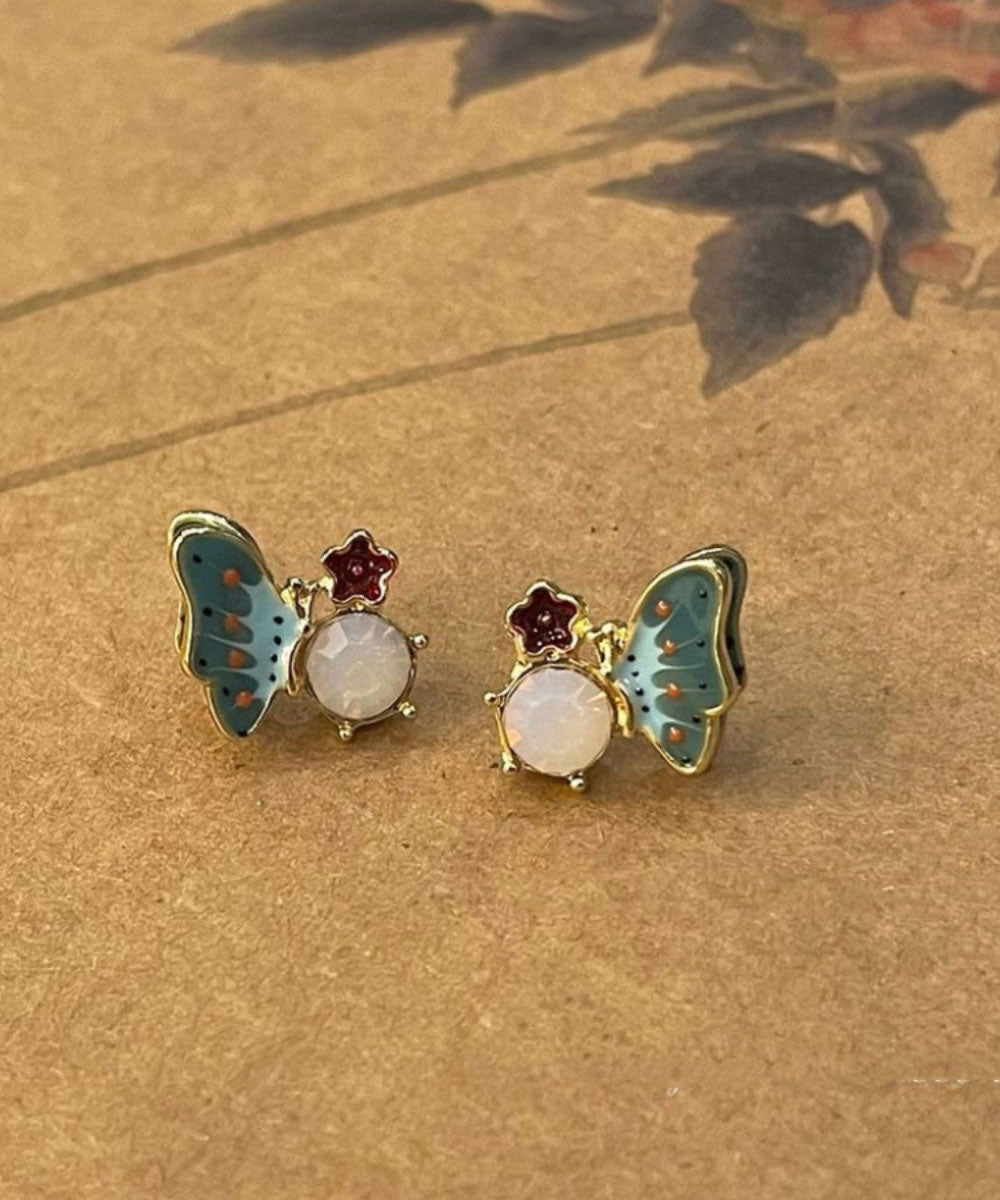 Vogue Colorblock Alloy Crystal Butterfly Enamel Stud Earrings