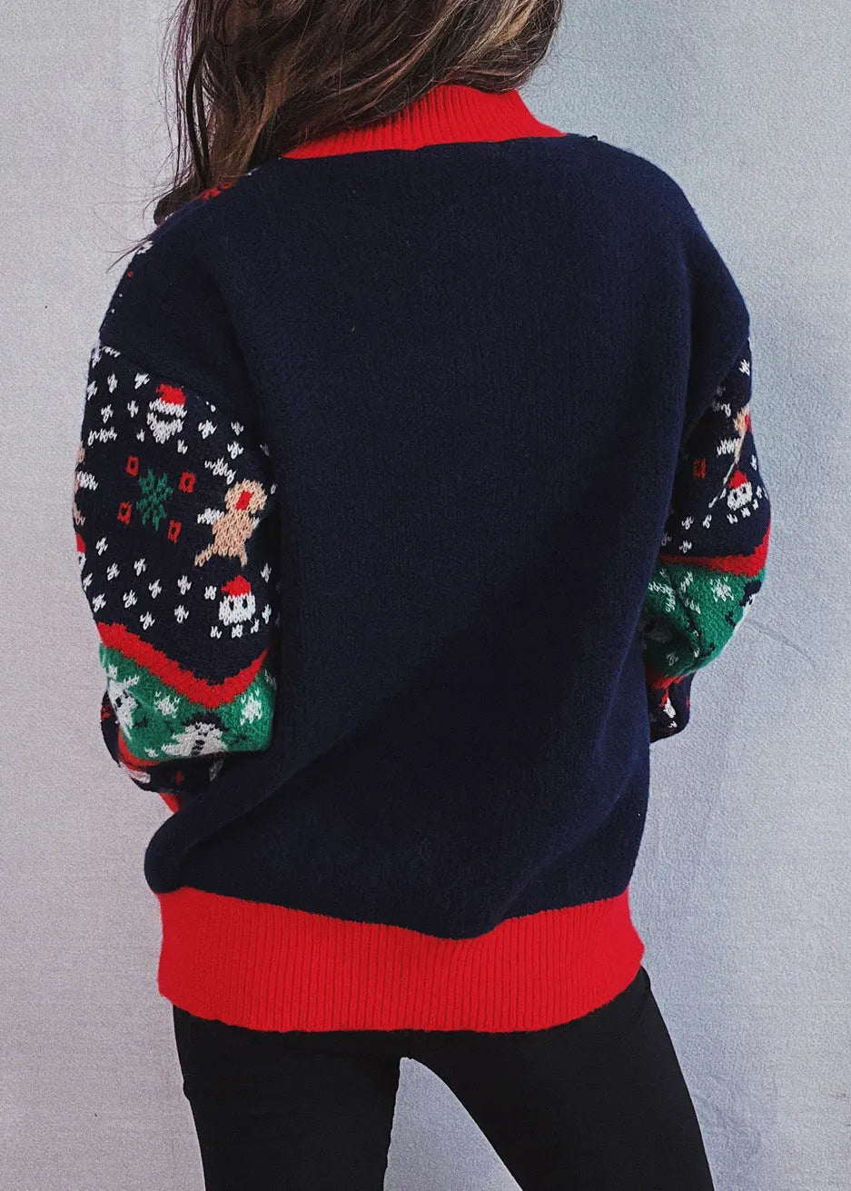 Organic O Neck Jacquard Thick Knit Christmas Sweaters Winter