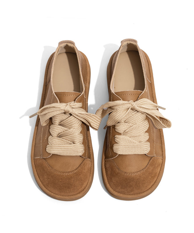 New Comfortable Camel Lace Up Flats Shoes