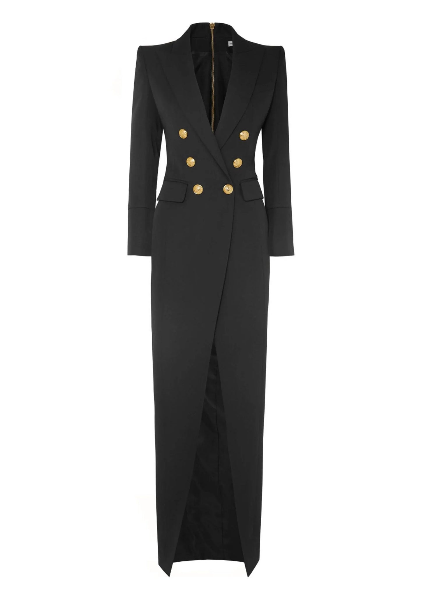 Stylish Black Peter Pan Collar Button Long Suit Coat Fall