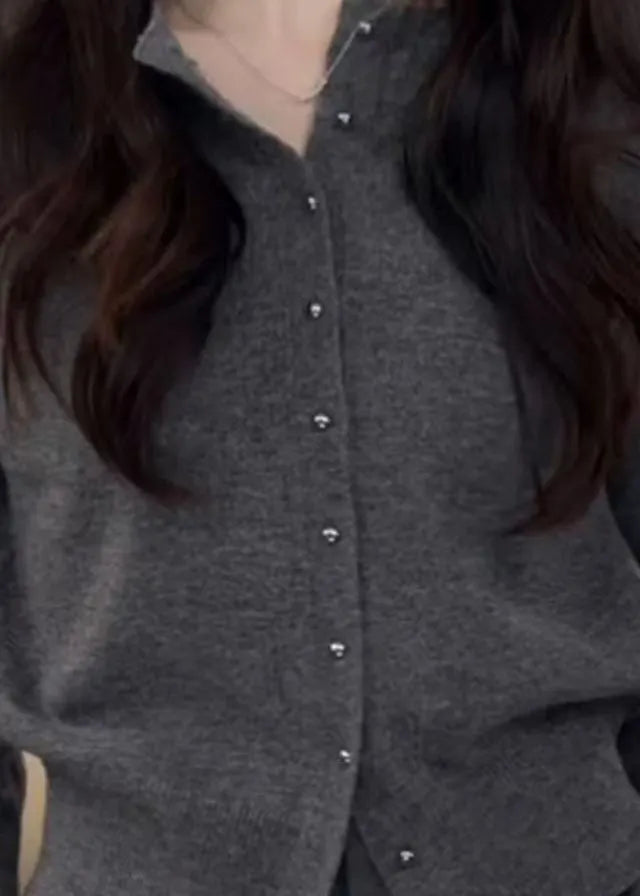 Classy Grey O Neck Button Knit Cardigans Fall