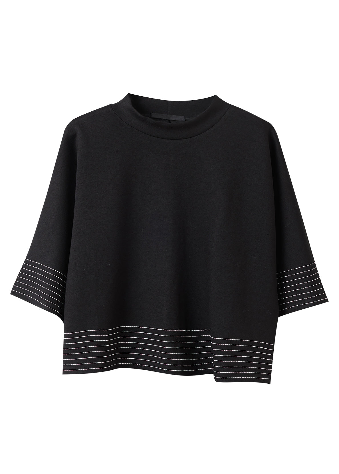 Black O-neck Striped Patchwork Tops Batwing Sleeve