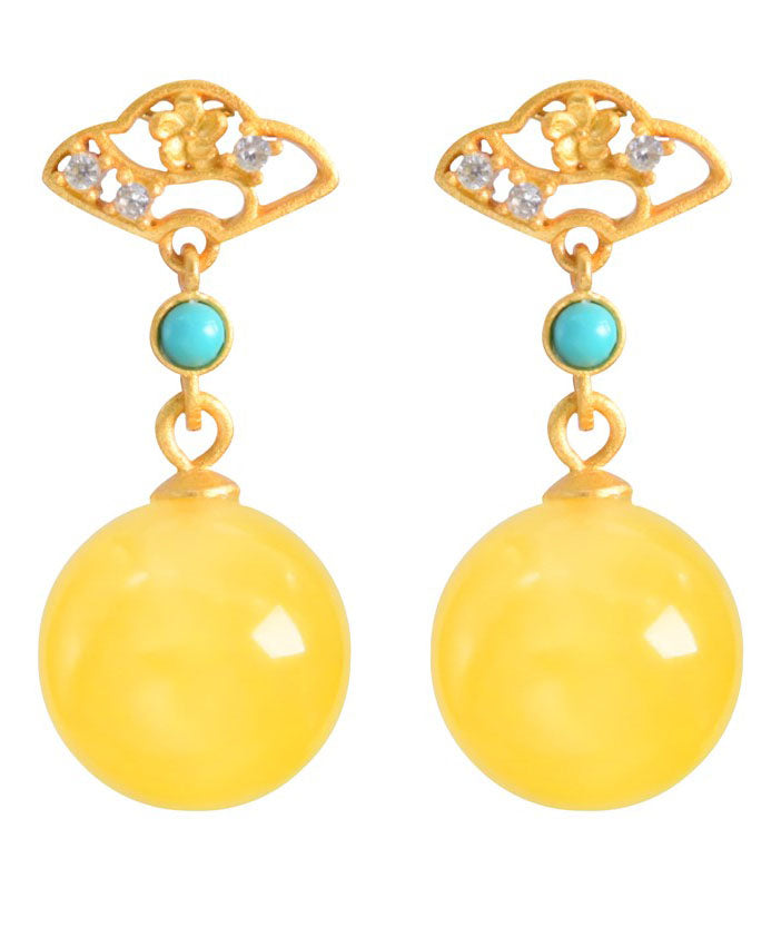 Yellow Sterling Silver Overgild Turquoise Beeswax Drop Earrings