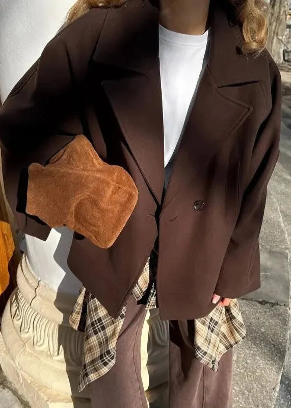 Boutique Coffee Peter Pan Collar Lace Up Woolen Coats Winter