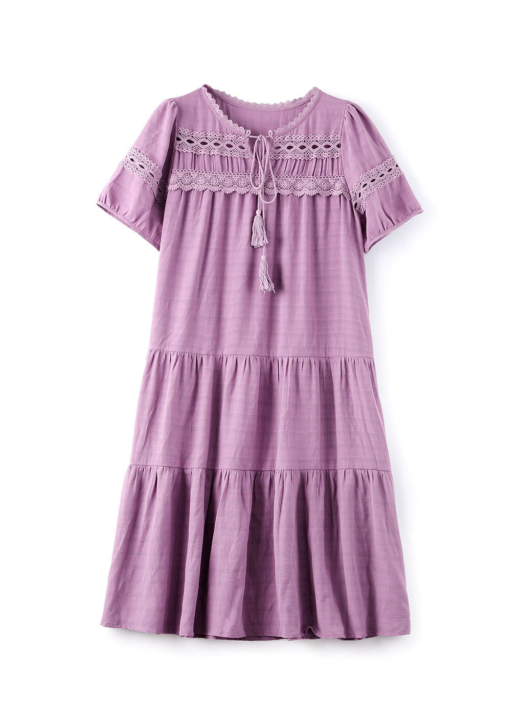 Purple Hollow Out Embroidered Cotton Dress Summer