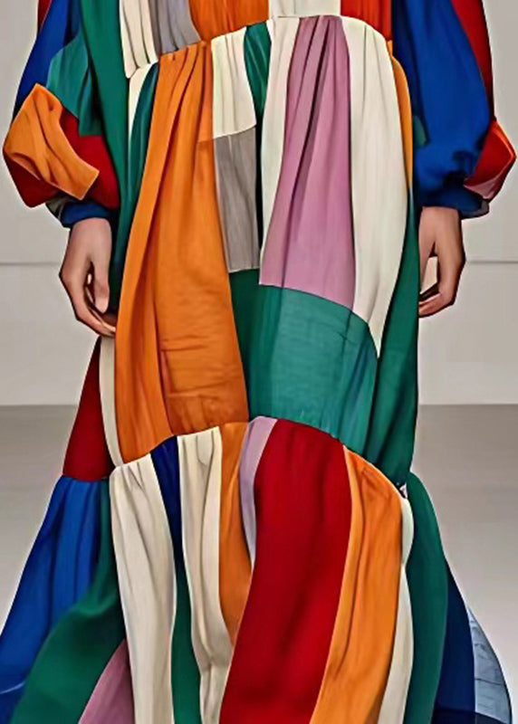 Multicolour Asymmetrical Patchwork Cotton Fishtail Dresses Fall