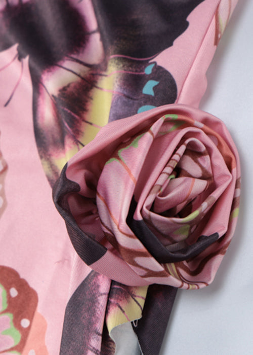 Pink Strapless Print Cotton Dresses Sleeveless