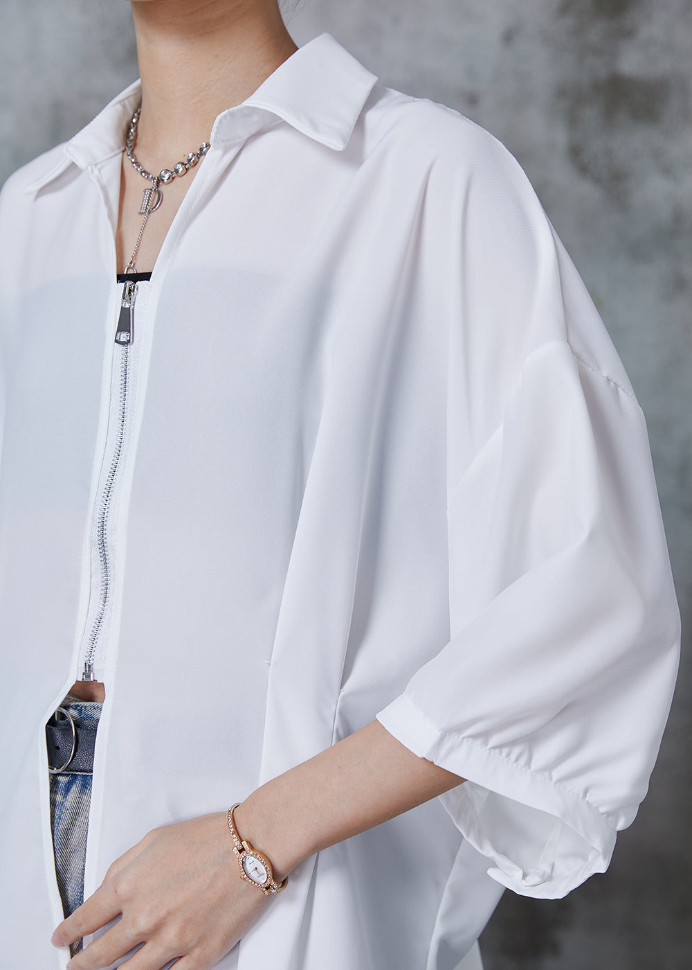 White Oversized Side Open Chiffon Blouses Summer